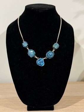 Blue Geode Stone Sterling Silver 925 Stamped Necklace - NWOT Women Jewelry